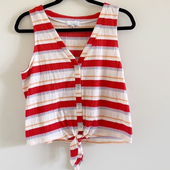 Ten Sixty Sherman Button Front Tie Tank Red Large - Picture 6 of 12